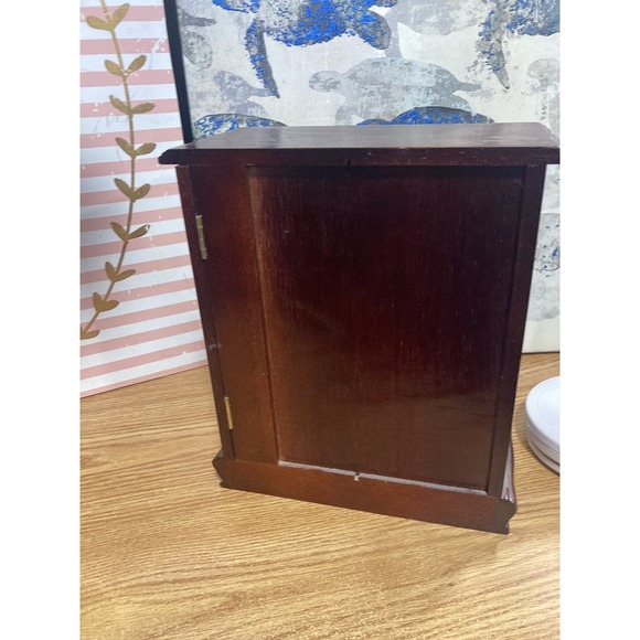 Vintage Wooden Armoire Jewelry Box Chest Necklace Carousel Etched Flowers - Picture 11 of 16